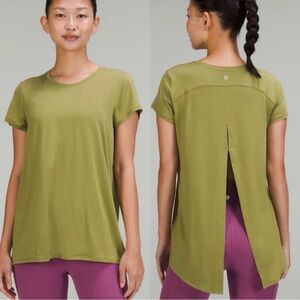 Lululemon Women’s Modal Open Up Tie Back Short Sleeved T-Shirt Top Bronze Green